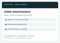 Home maintenance and repair tracking Excel workbook features