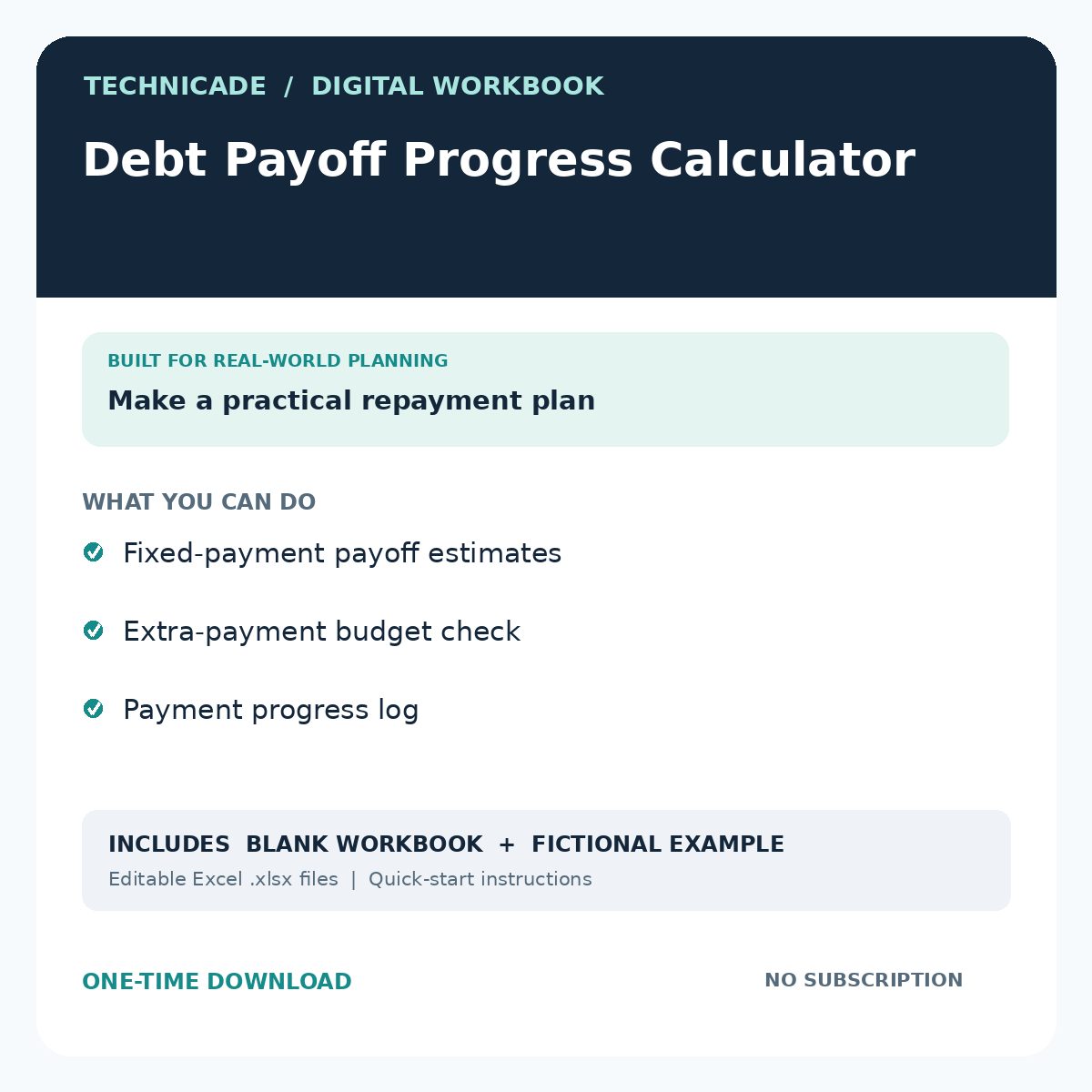 Technicade Debt Payoff Progress Calculator cover