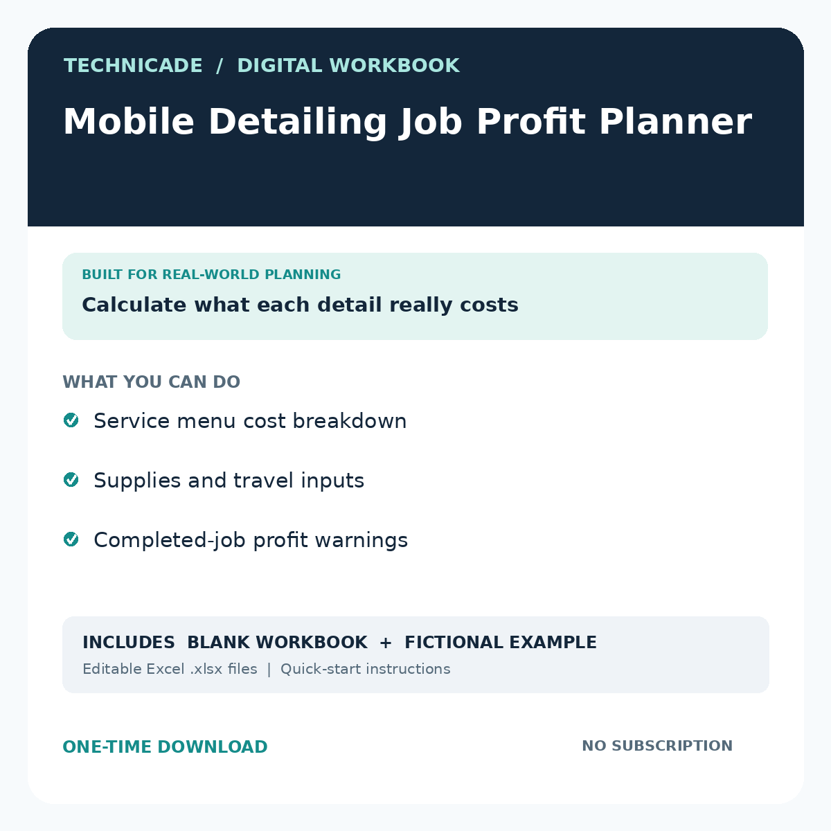 Technicade Mobile Detailing Job Profit Planner cover