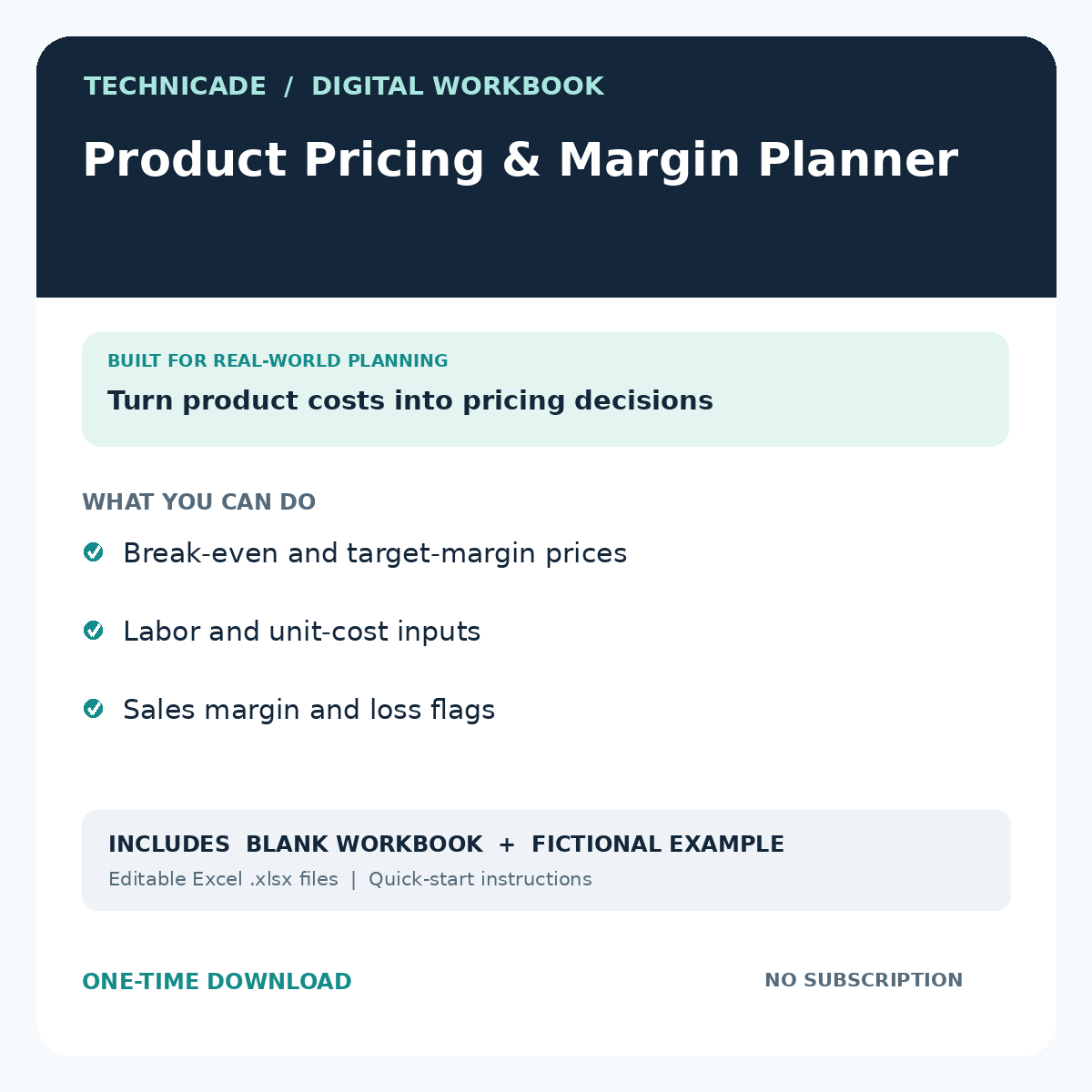 Technicade Product Pricing and Margin Planner cover
