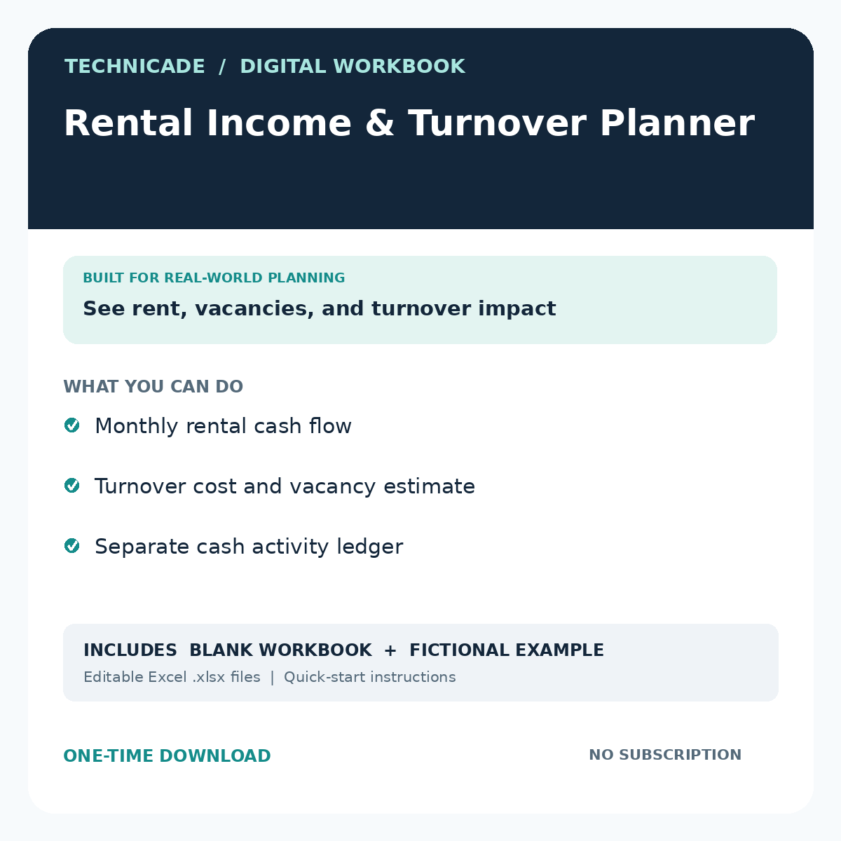 Technicade Rental Income and Turnover Planner cover